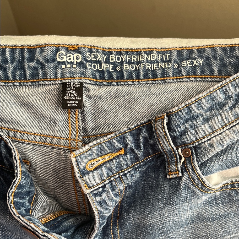 GAP Sexy Boyfriend Fit Jeans - Light Blue with Gold Stitching